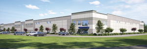 A rendering shows the first building planned for development at the International Logistics Park of North Carolina.