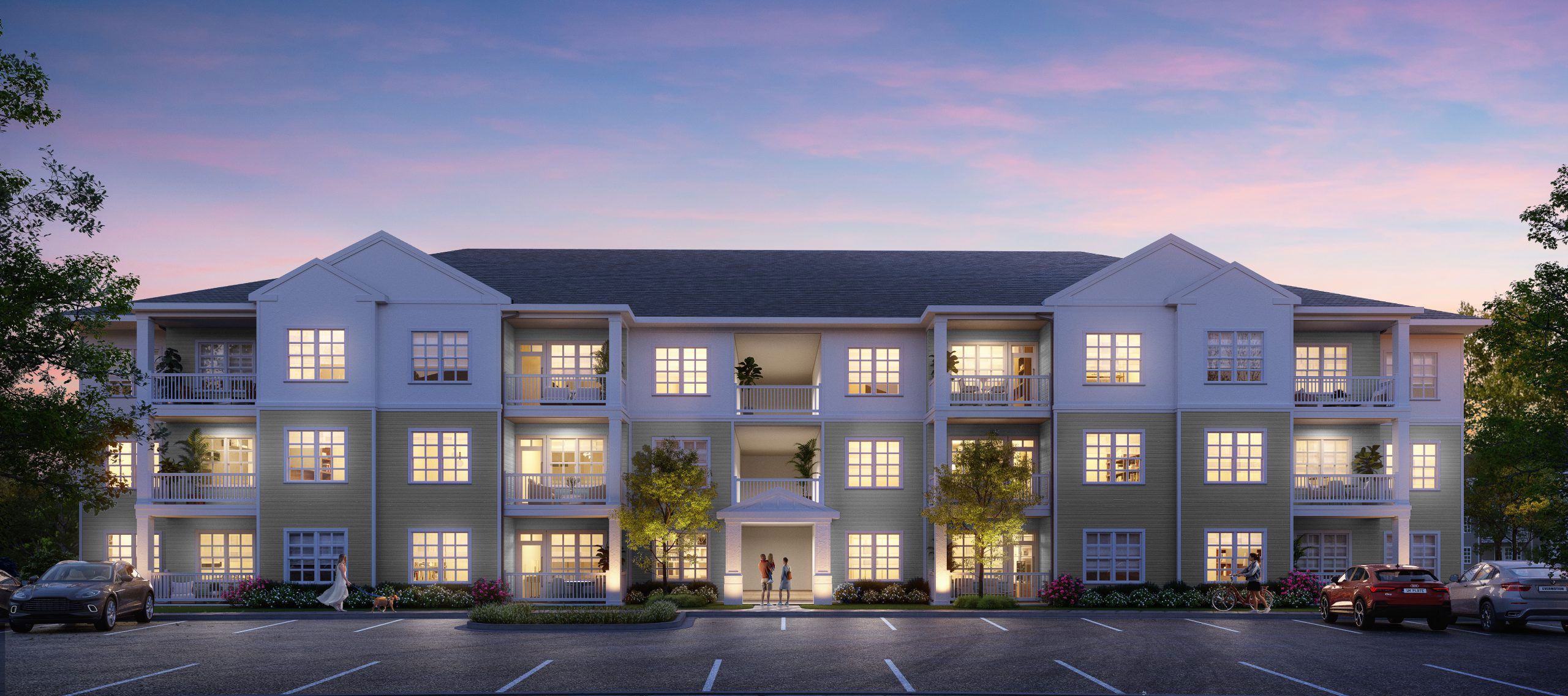 Apartment complex exterior rendering
