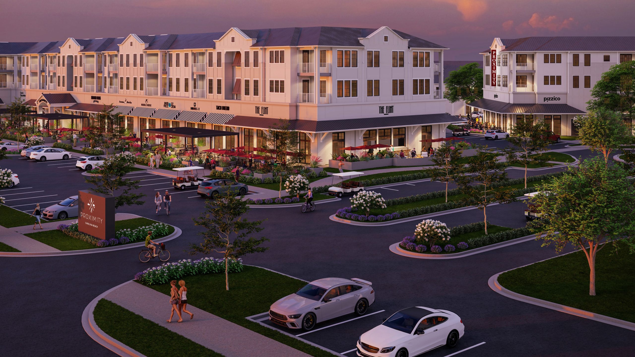 Proximity Carolina Beach exterior rendering: apartments + retail