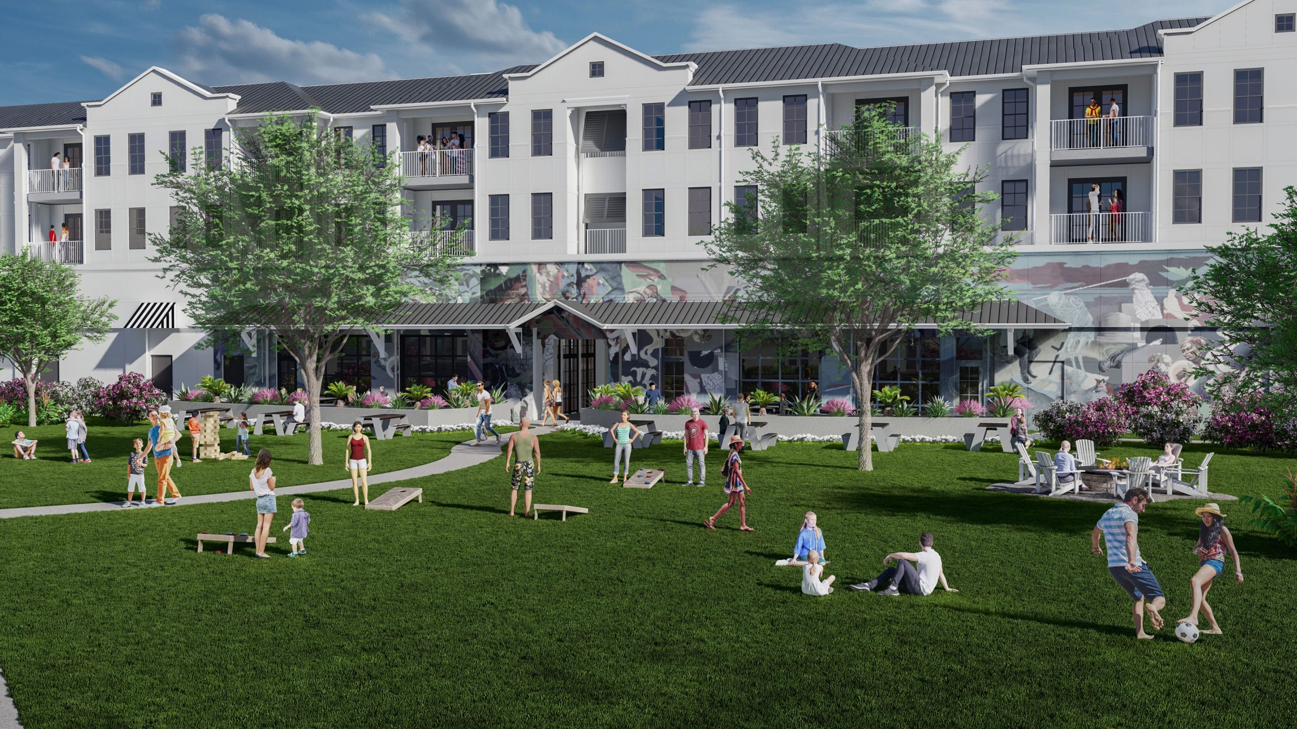 Proximity Carolina Beach exterior rendering: apartments + retail
