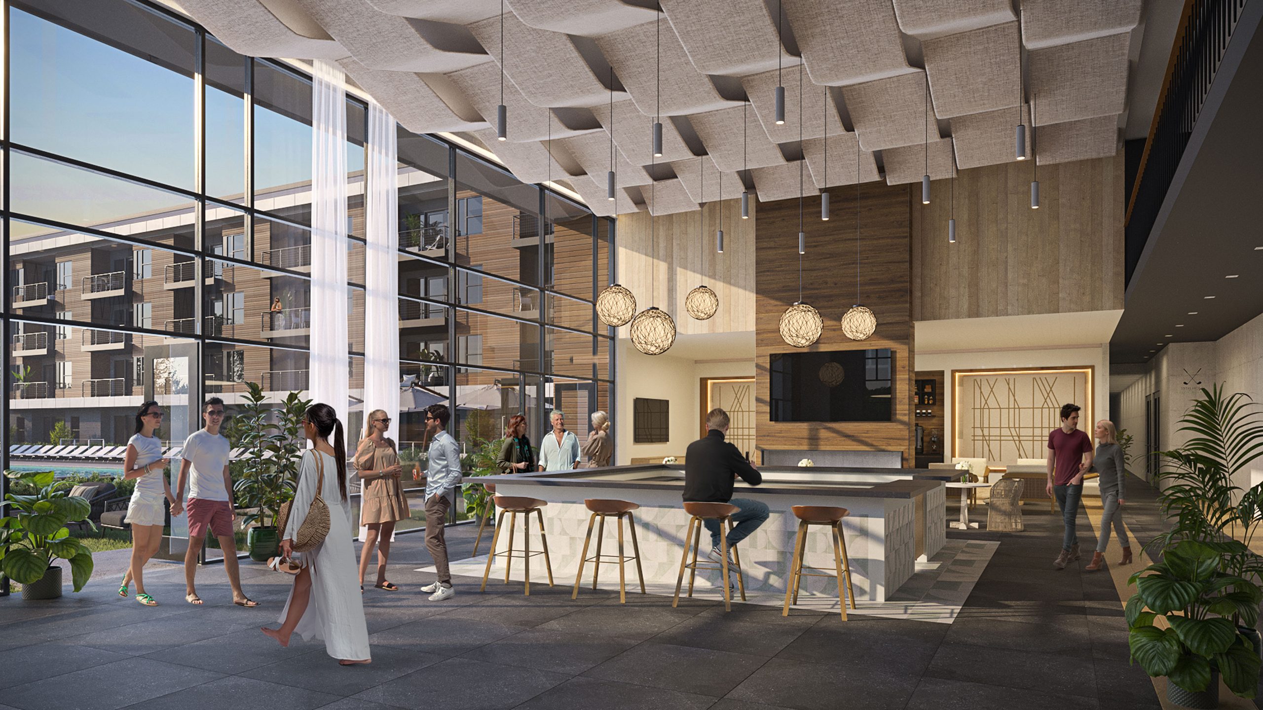 Proximity Watermark interior rendering: common space