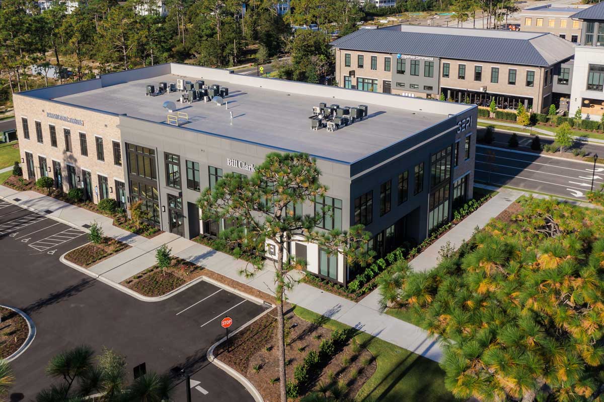 Aerial view of Autumn Hall Building 2 entrance