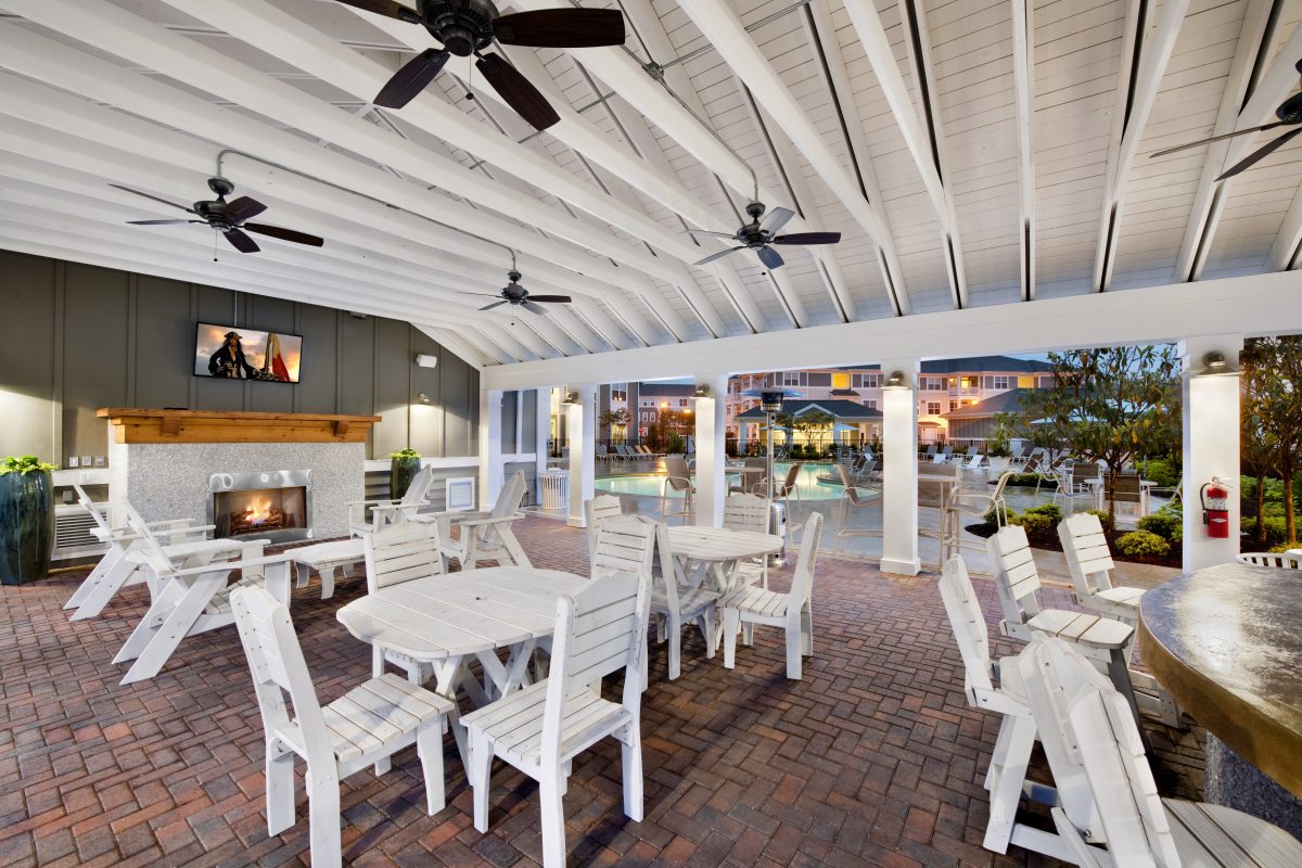 Headwaters at Autumn Hall exterior: covered patio + pool