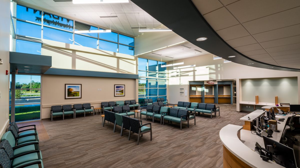 Vidant Healthplex-Wilson interior: front desk + waiting area