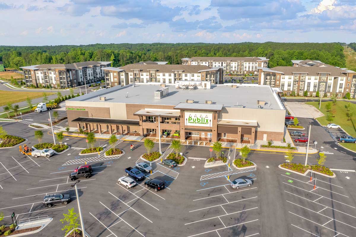 Aerial view of Publix at Wendell Falls