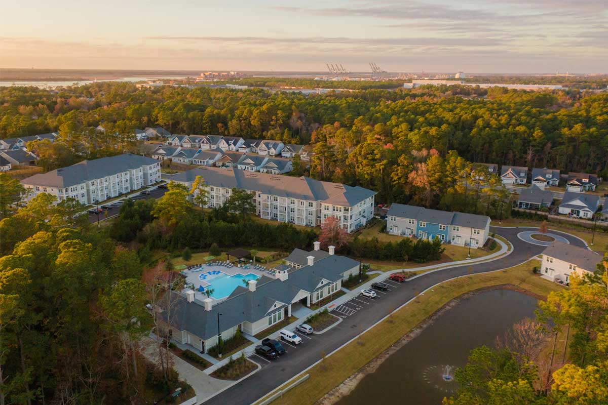 Aerial view of Riverwood Apartments