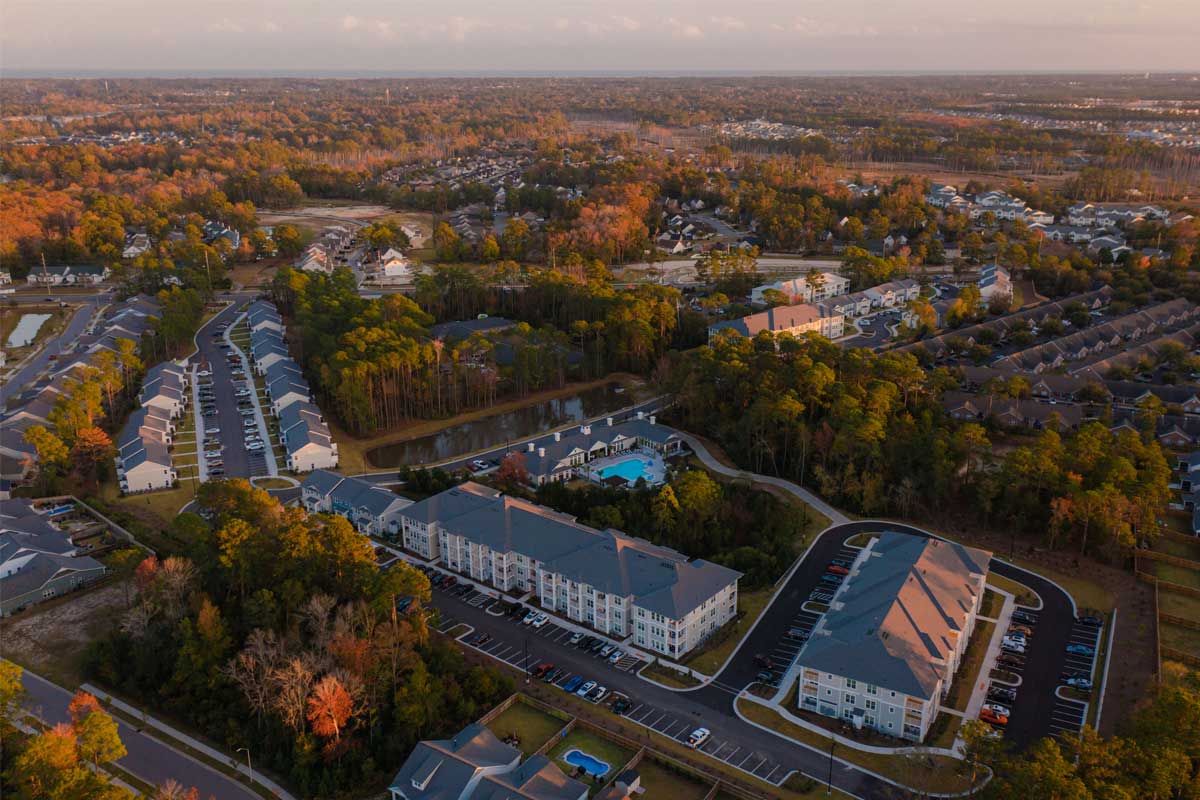 Aerial view of Riverwood Apartments