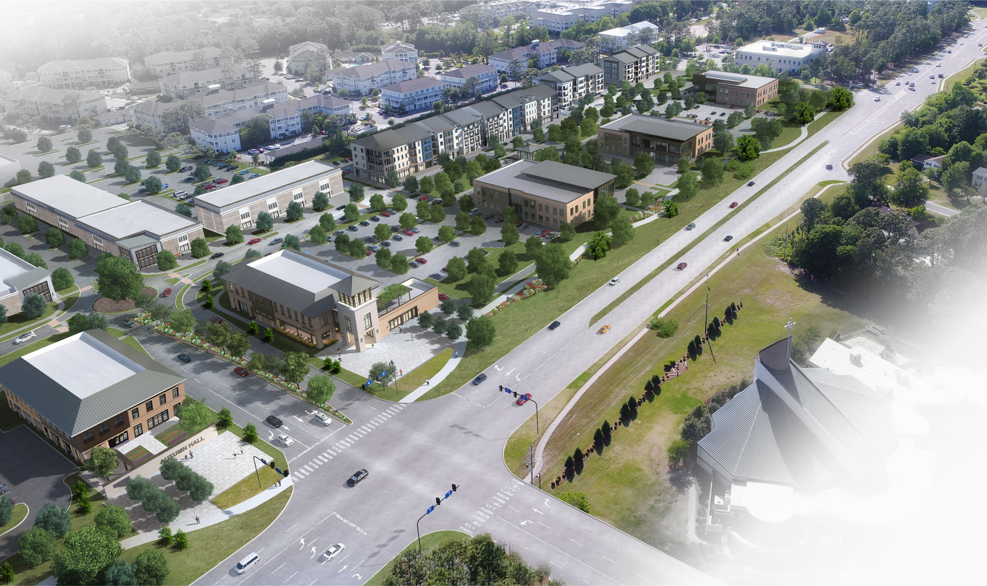 Aerial rendering of Autumn Hall Building 3